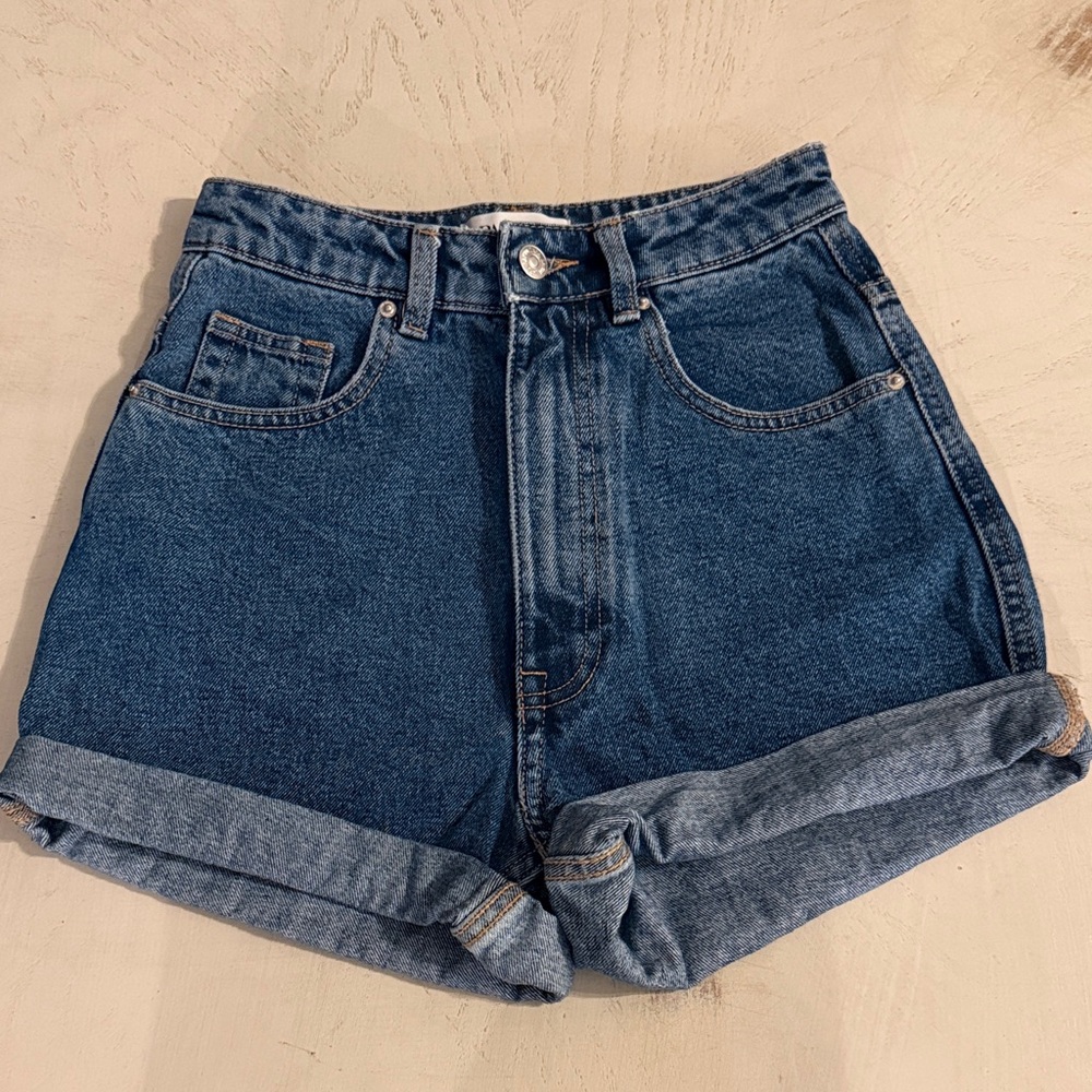 Zara High Waisted Denim Blue Women's Mom Shorts 00